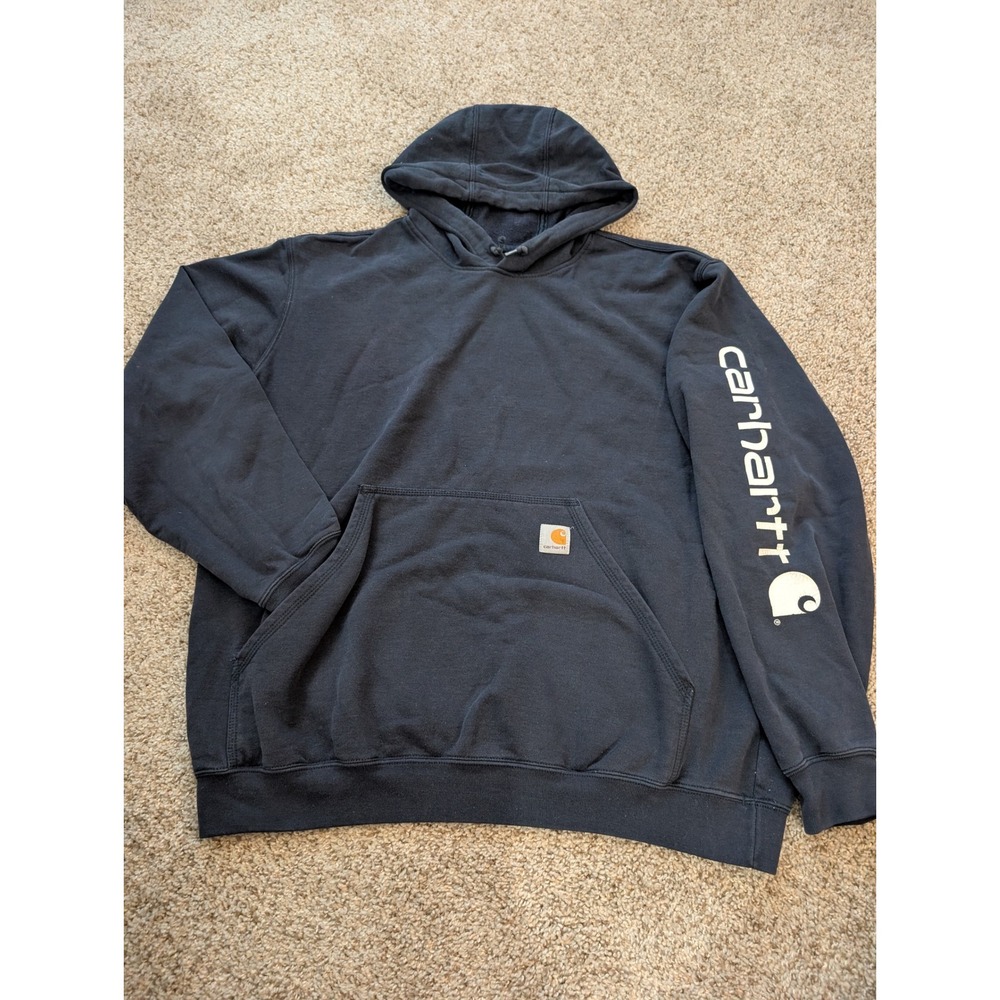 Carhartt Mens Loose Fit Graphic Sleeve Logo Hoodie Navy Blue Size Large